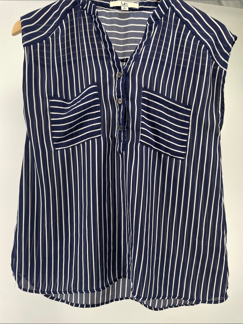 Ya Los Angeles Navy and White Striped Button Tank